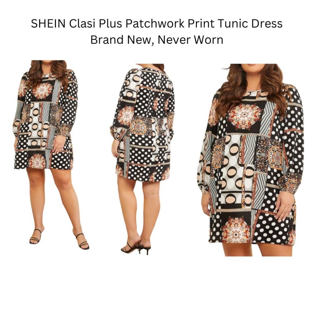 SHEIN Plus Patchwork Print Tunic Dress  Multicolor/3XL(18)